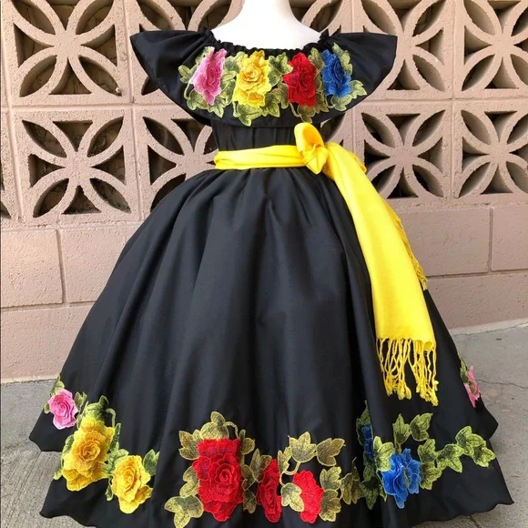 Mexican Dress | Color: Black/Yellow | Size: Various | Costurera's Closet